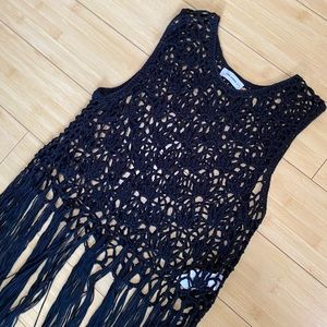 Crochet black top with fringe